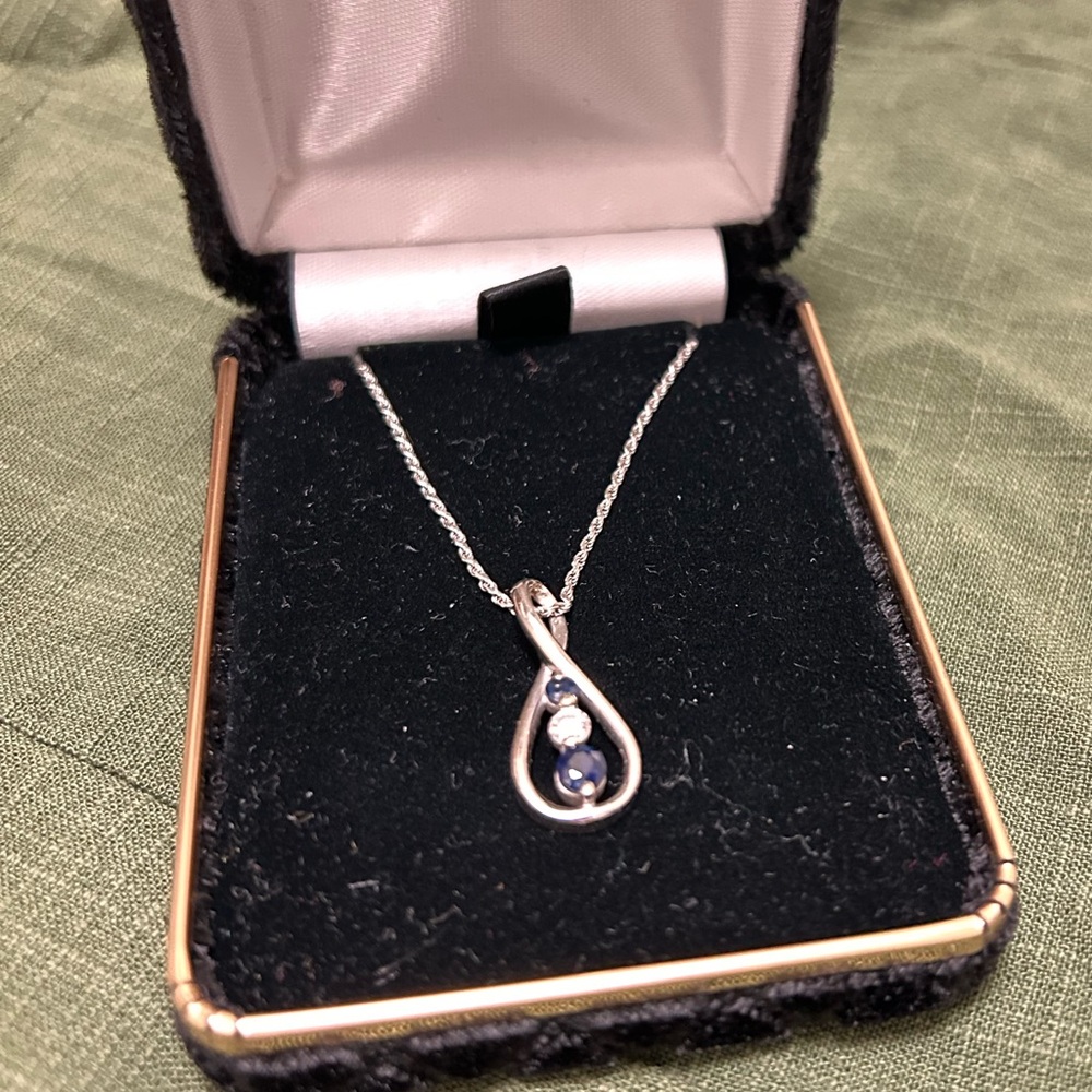 Custom Infinity Necklace | White Gold | Diamonds + 2 Sapphires | 19”